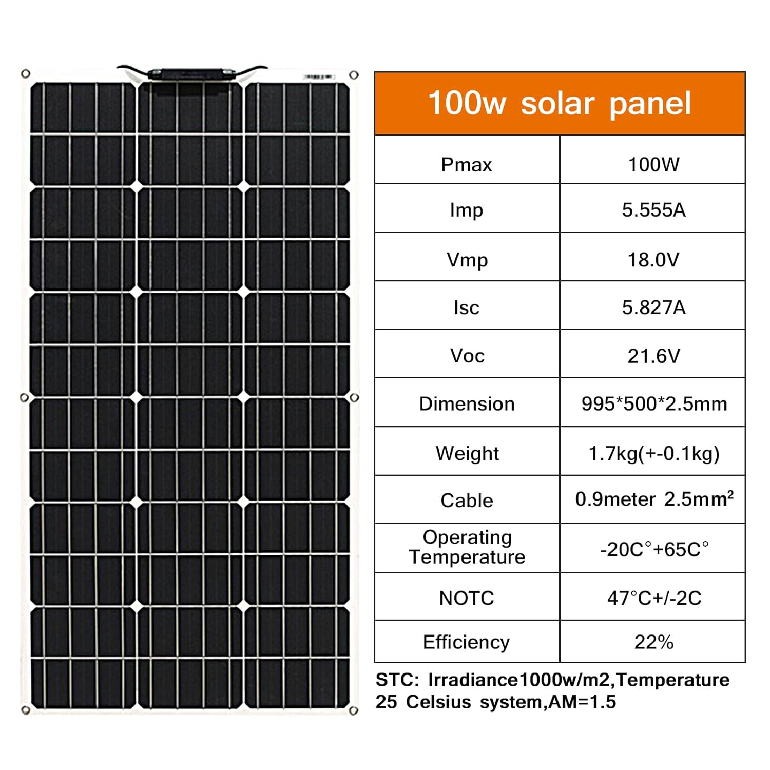 100W Kit de Panel Solar Flexible Módulo Monocristalino